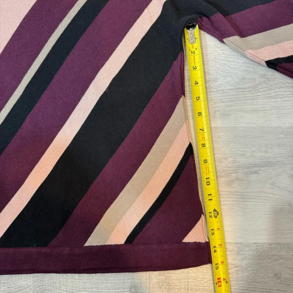 Allison Daley Sparkly Pink and Burgundy Wide Striped 3/4 Sleeve Sweater - Picture 9 of 17